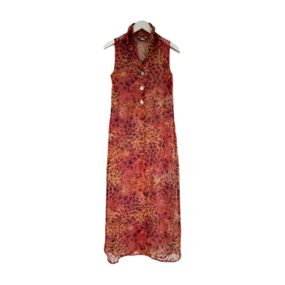 Vintage 80/90s Y2K Sheer Leopard Print Sleeveless Duster Dress